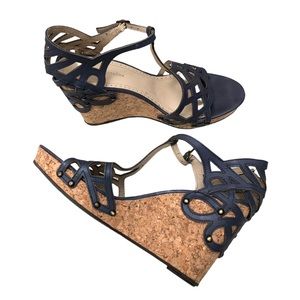 Adrienne Vittadini Leather Sandals with Geometric Design Women's Size 10 Gray